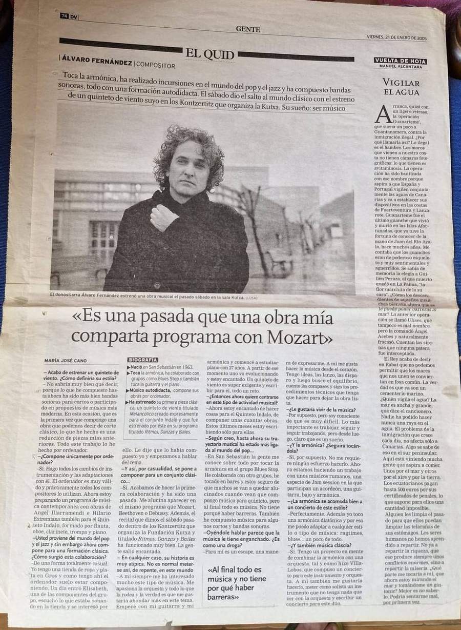 Recorte de prensa: entrevista a Álvaro Fernández en El Diario Vasco, 21 de enero de 2005