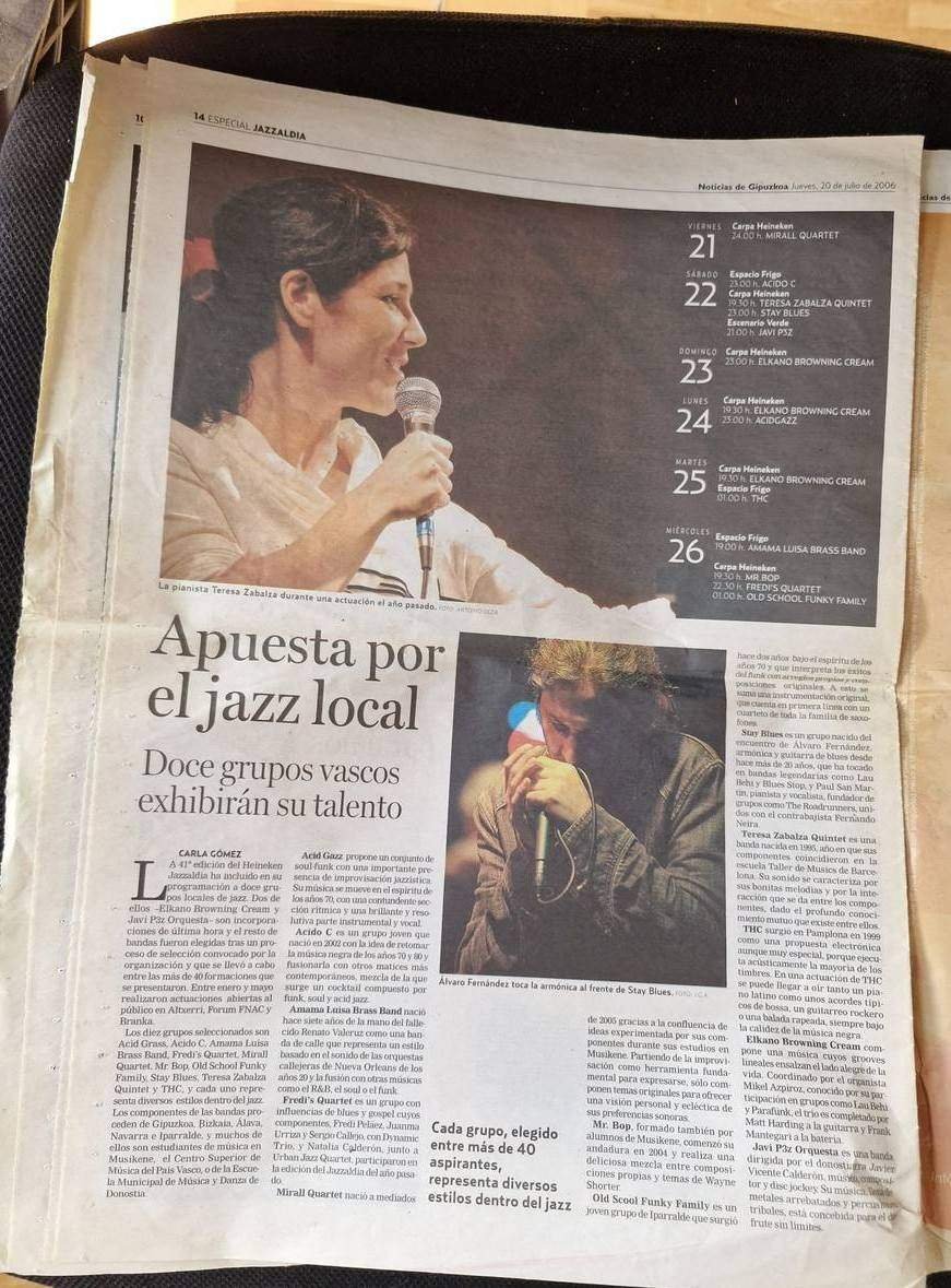 Recorte de prensa: programa Jazzaldia 2006 con Stay Blues, Noticias de Gipuzkoa, 20 de julio de 2006